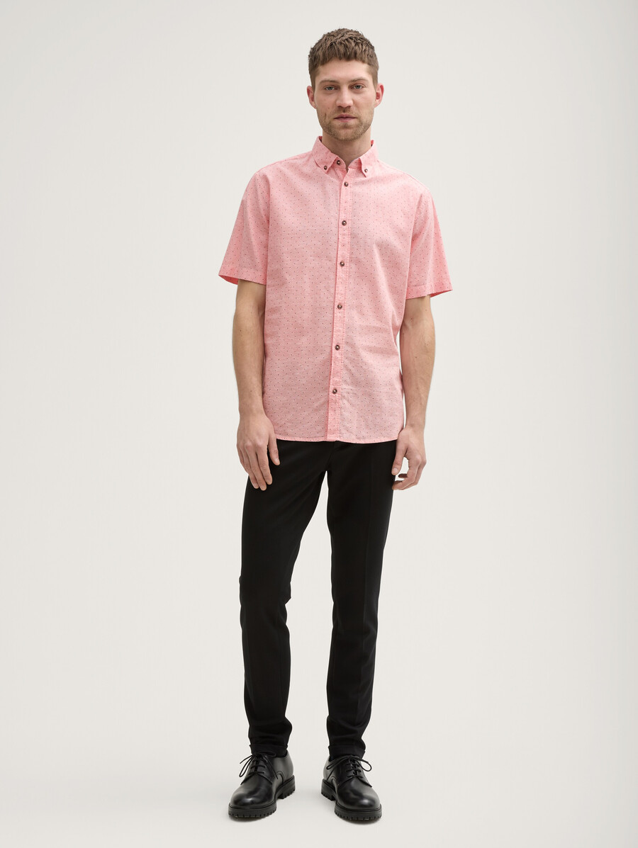 chemise à manches courtes coupe classique en lin à pois