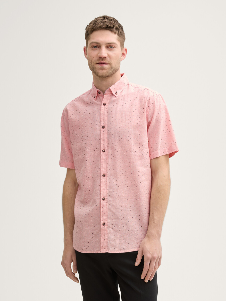 chemise à manches courtes coupe classique en lin à pois