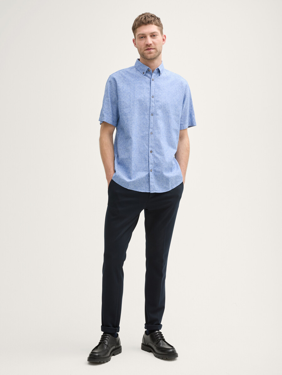 chemise à manches courtes coupe classique en lin à pois