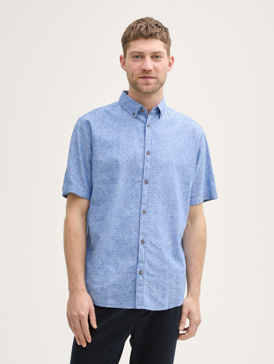 chemise à manches courtes coupe classique en lin à pois