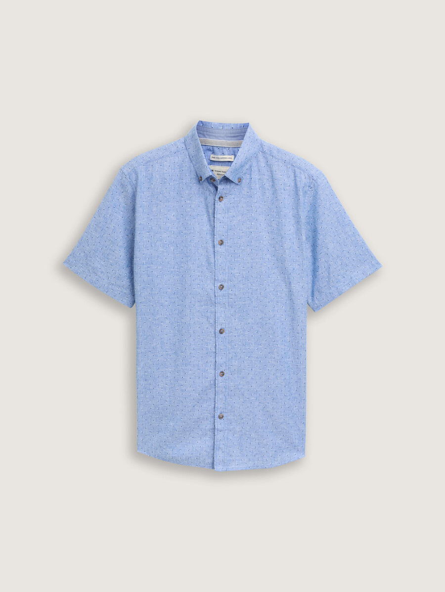 chemise à manches courtes coupe classique en lin à pois