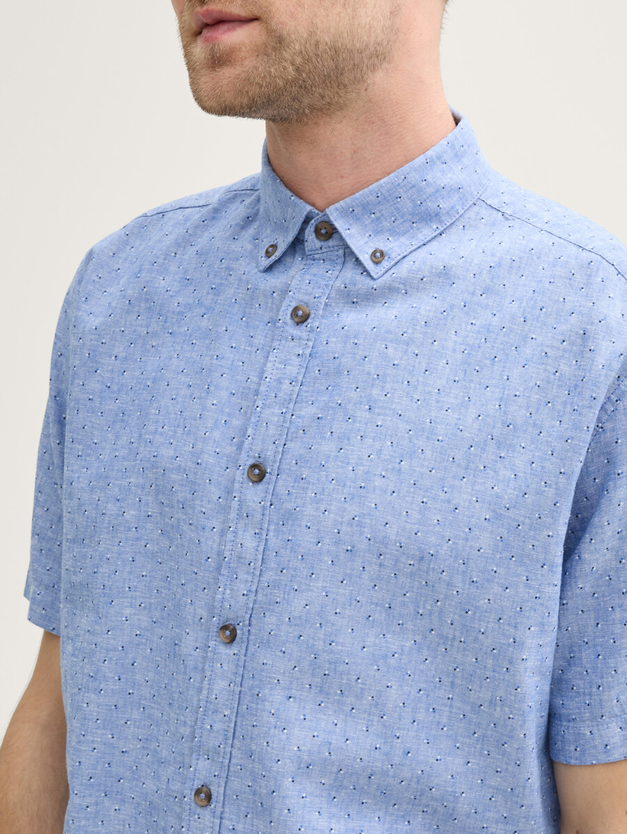 chemise à manches courtes coupe classique en lin à pois