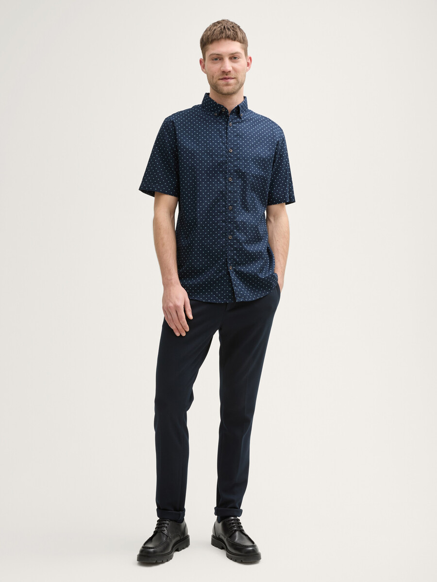 chemise à manches courtes coupe classique en lin à pois