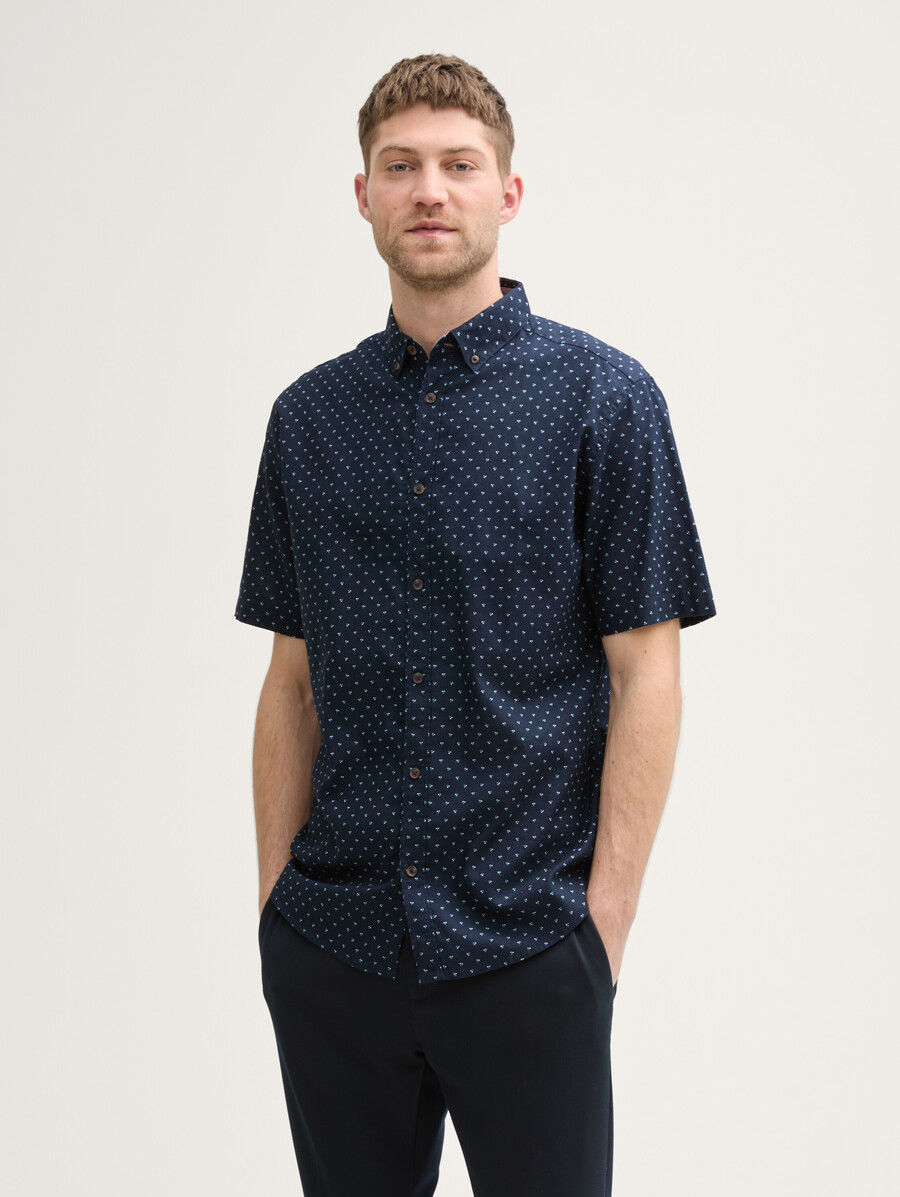 chemise à manches courtes coupe classique en lin à pois