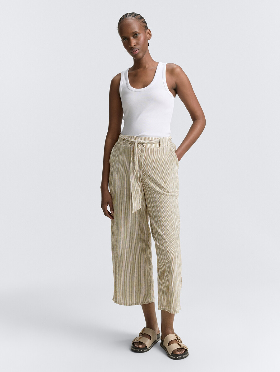 pantalon culotte taille haute avec ceinture à nouer