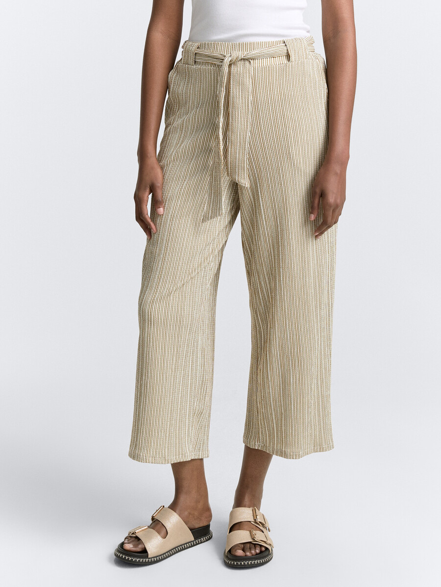 pantalon culotte taille haute avec ceinture à nouer