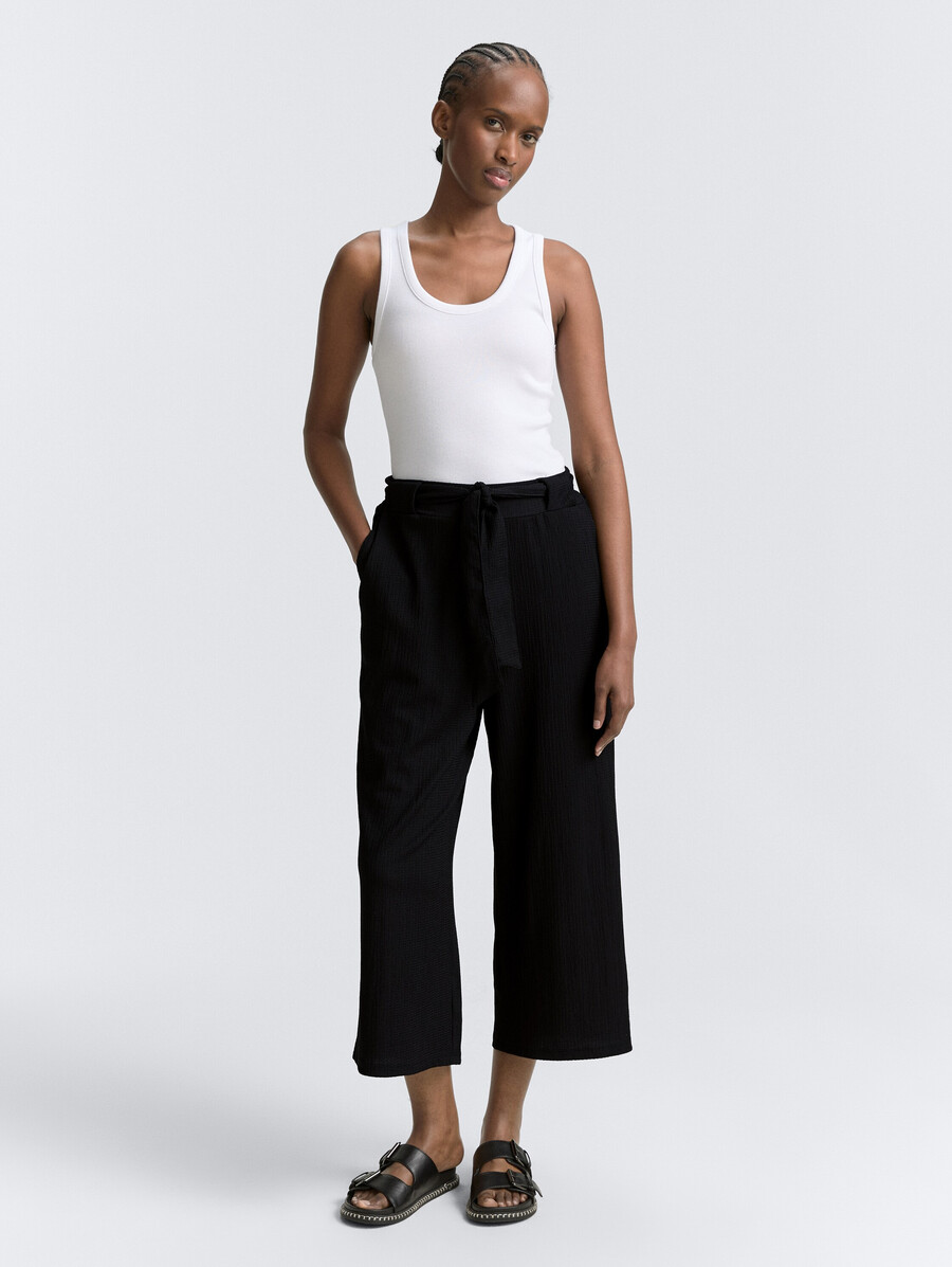 pantalon culotte taille haute avec ceinture à nouer