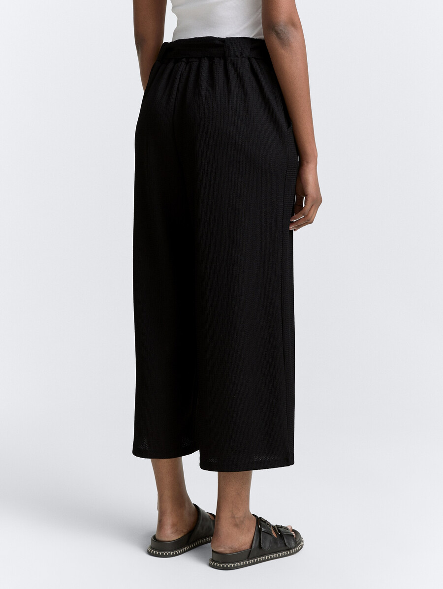 pantalon culotte taille haute avec ceinture à nouer