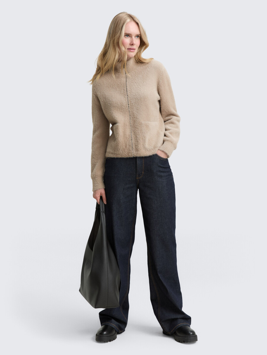 gilet en laine à plumes avec fermeture éclair
