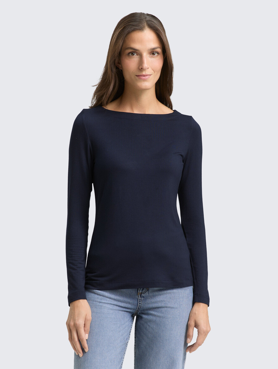 chemise à manches longues coupe ajustée et col bateau