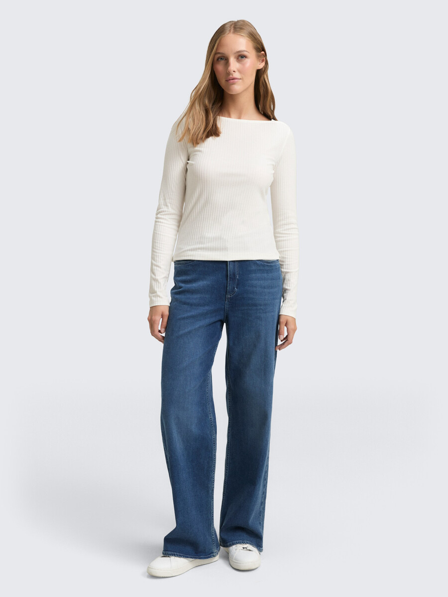chemise à manches longues coupe ajustée et col bateau