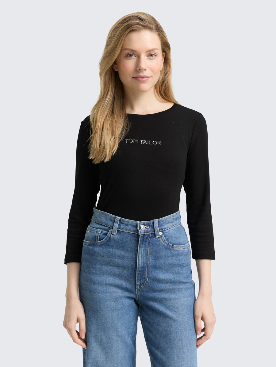 chemise à manches longues coupe ajustée avec logo pailleté