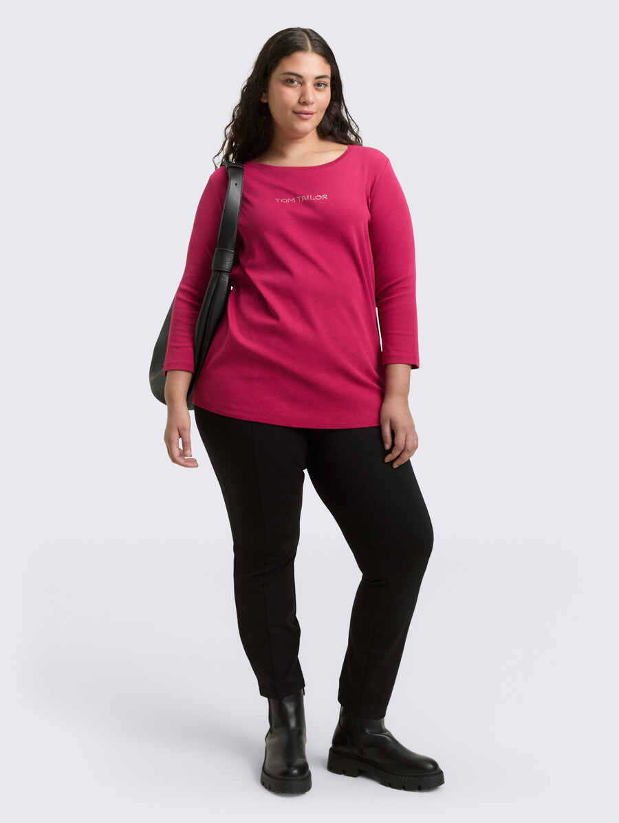 chemise à manches longues grande taille coupe ajustée avec logo pailleté