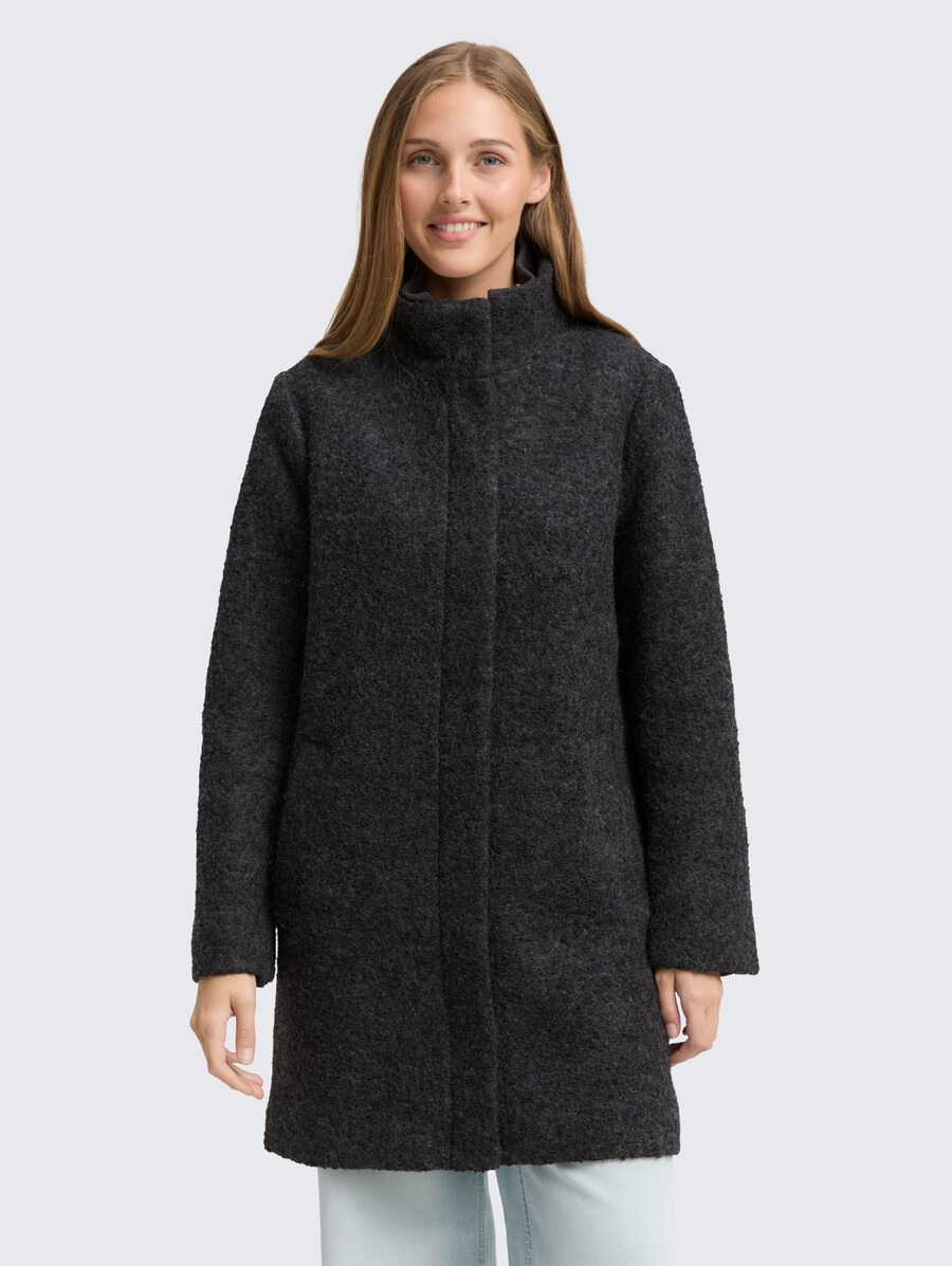 manteau en laine bouclée à col montant