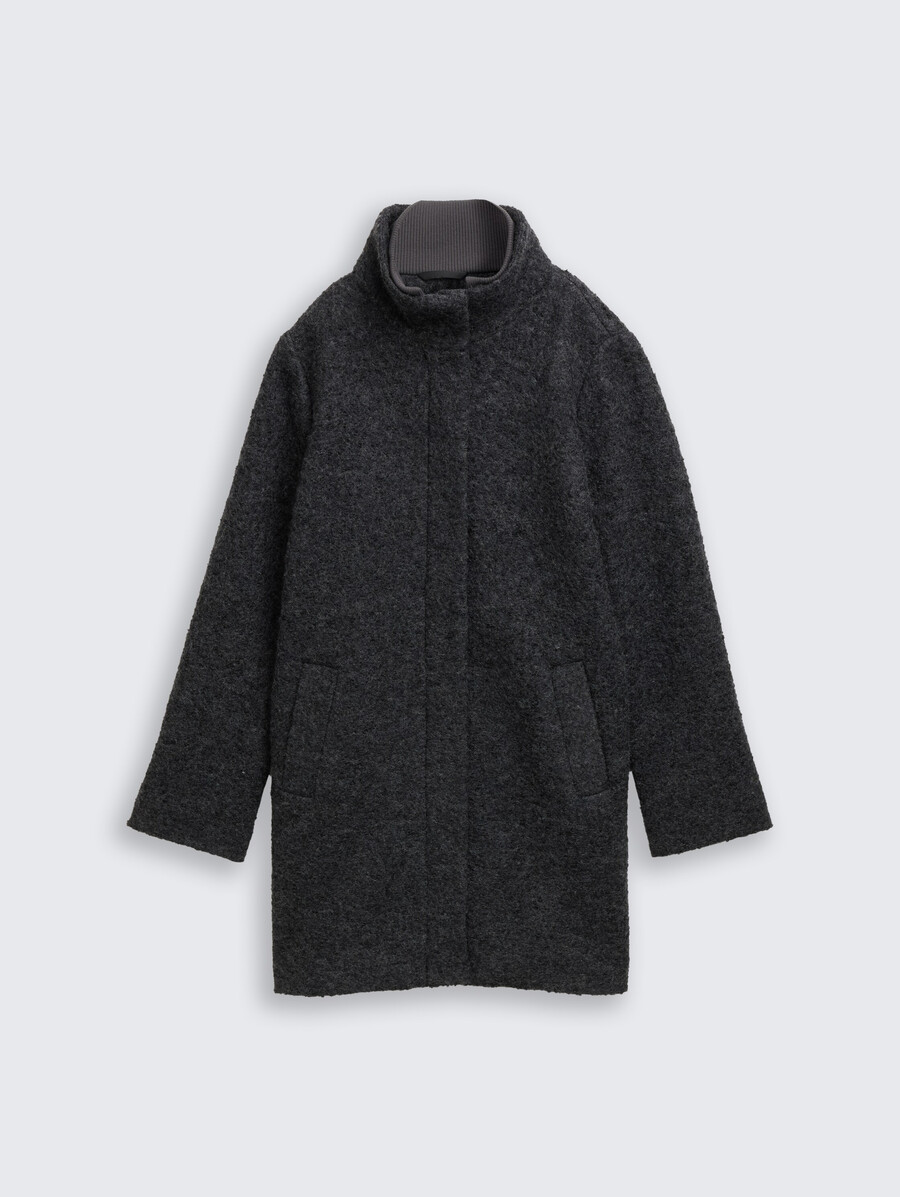 manteau en laine bouclée à col montant