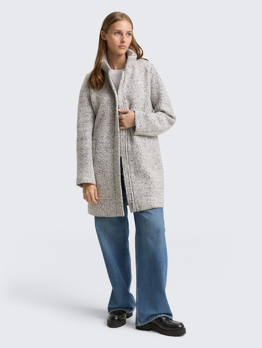 manteau en laine bouclée à col montant
