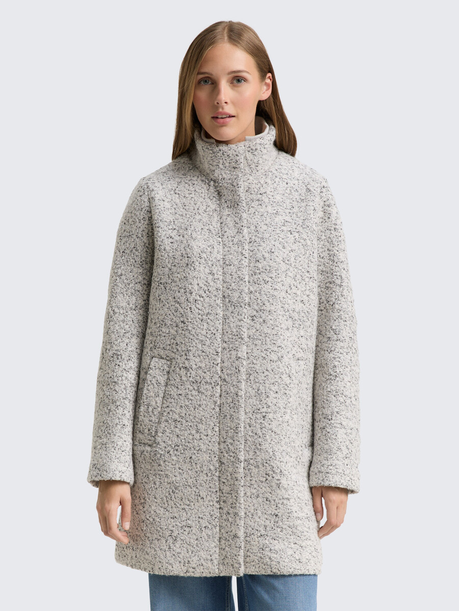 manteau en laine bouclée à col montant