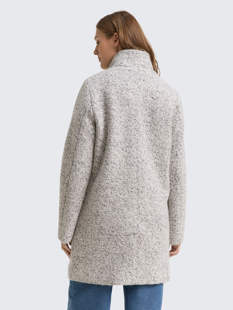 manteau en laine bouclée à col montant