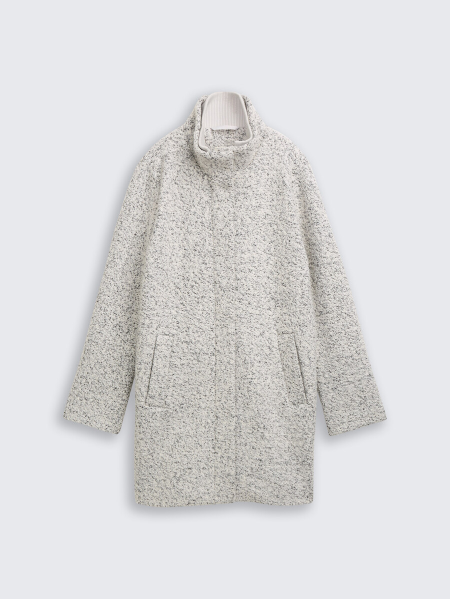 manteau en laine bouclée à col montant