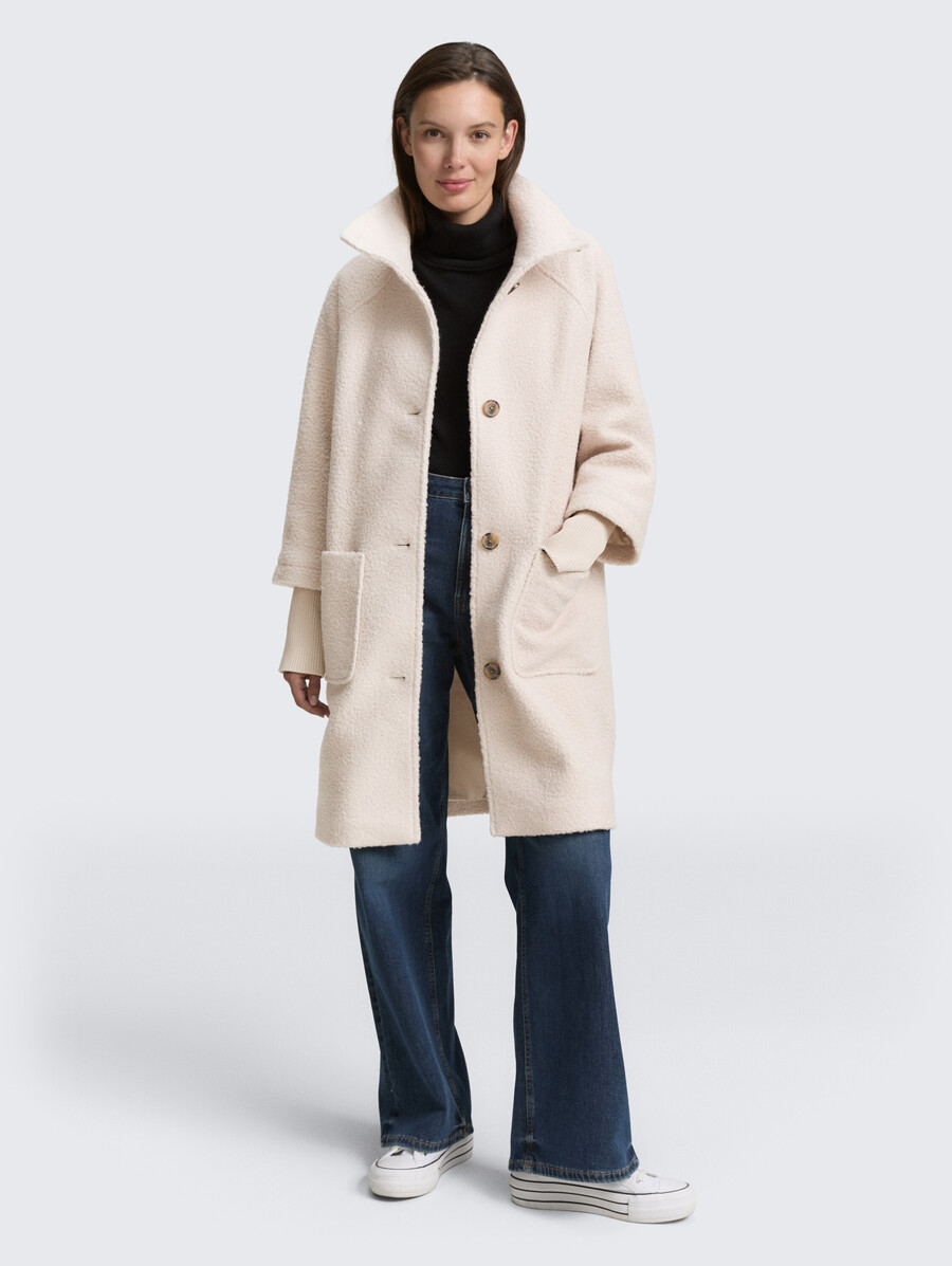 manteau bouclé à col montant