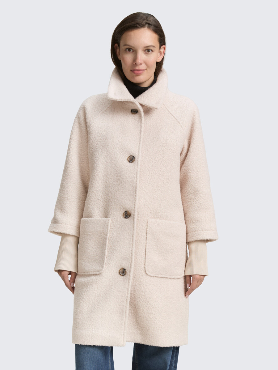 manteau bouclé à col montant