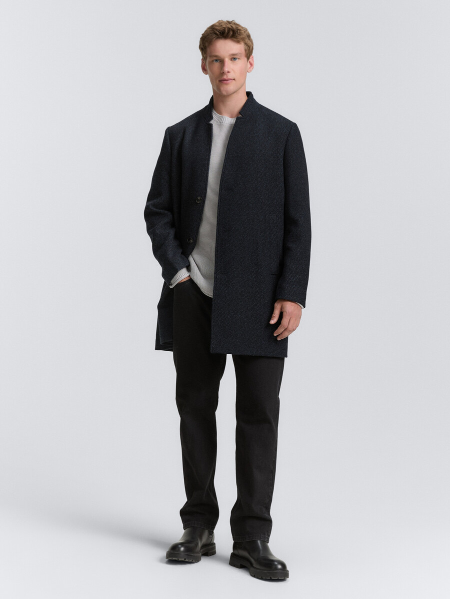 manteau en laine à col montant