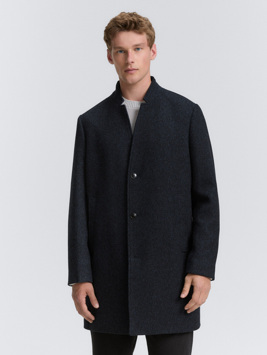manteau en laine à col montant
