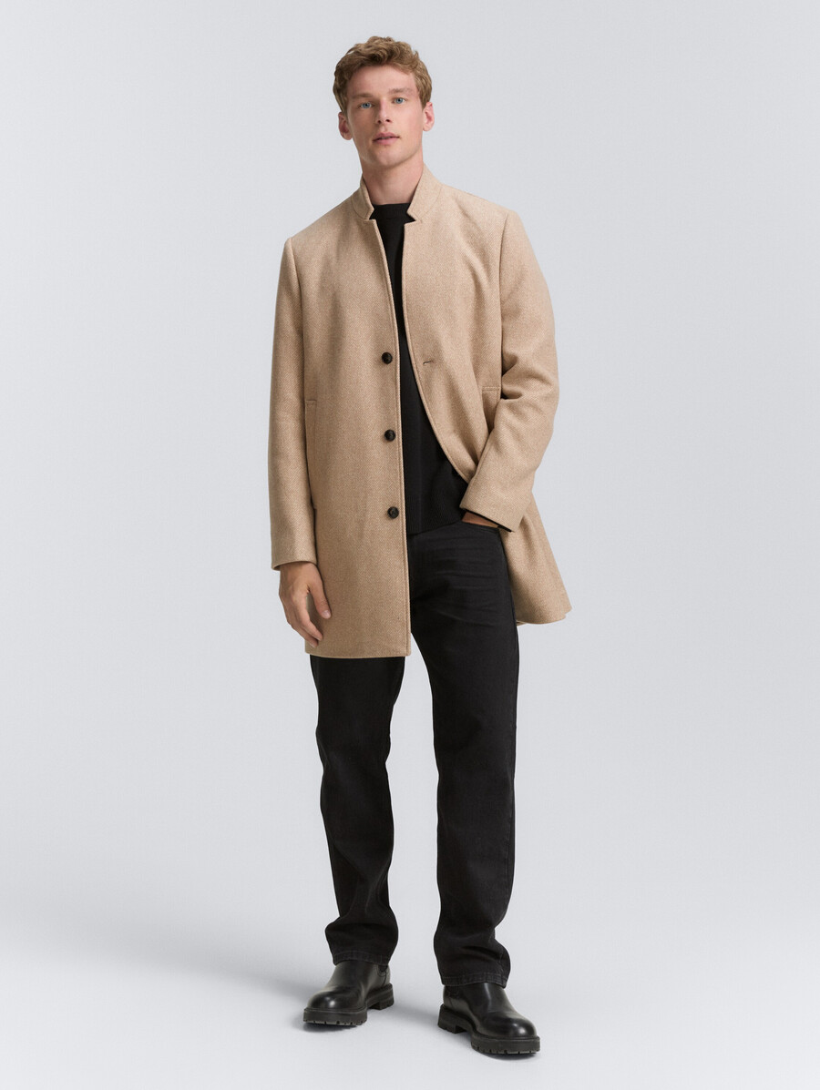 manteau en laine à col montant