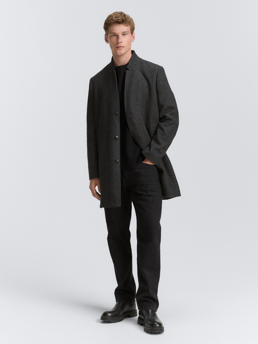 manteau en laine à col montant