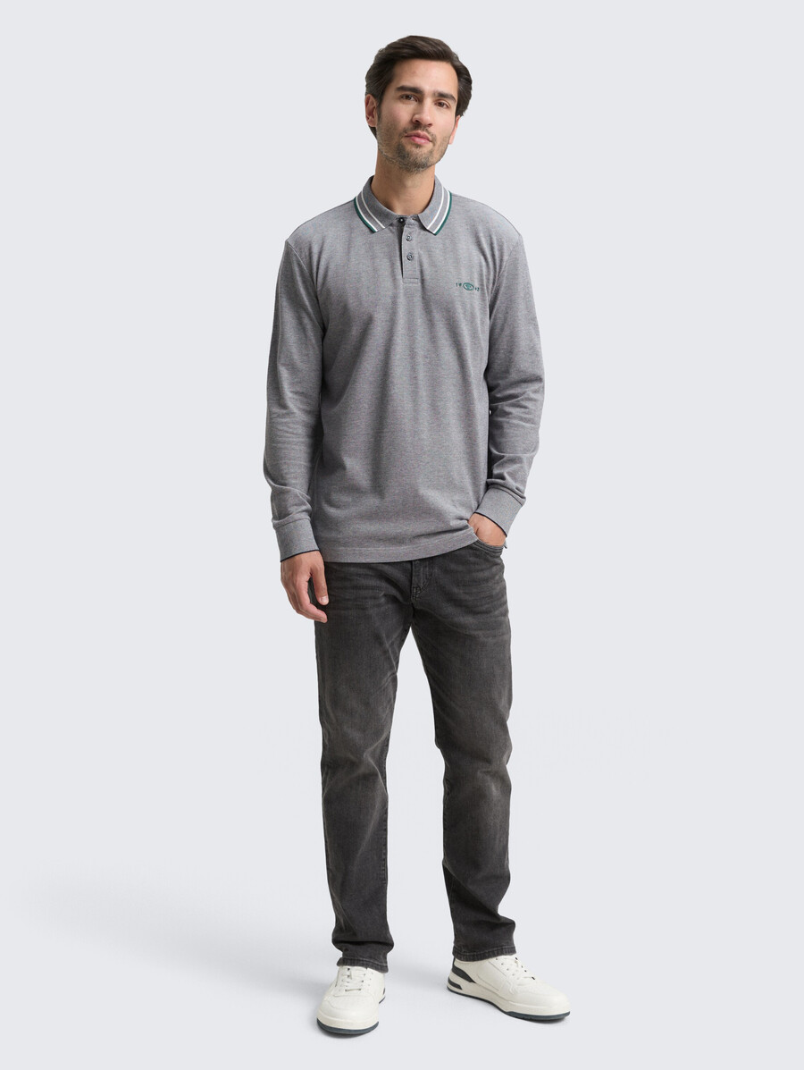 polo piqué à manches longues avec logo imprimé