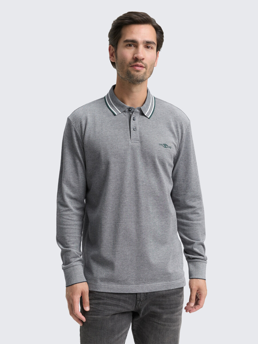 polo piqué à manches longues avec logo imprimé