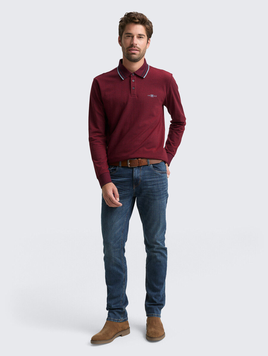 polo piqué à manches longues avec logo imprimé