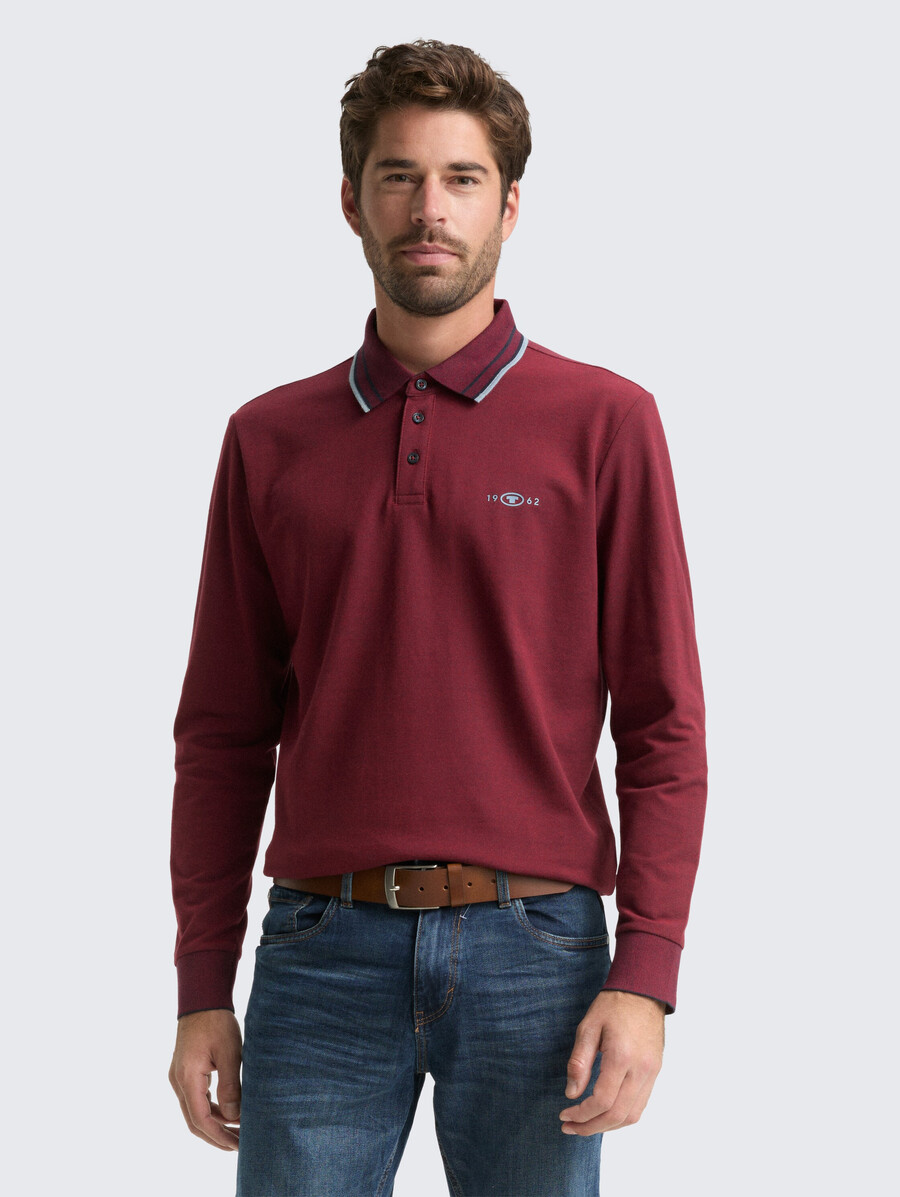 polo piqué à manches longues avec logo imprimé