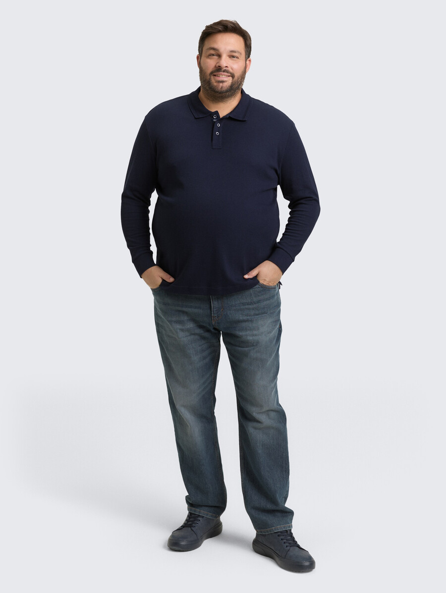 grande taille - polo à manches longues à texture gaufrée
