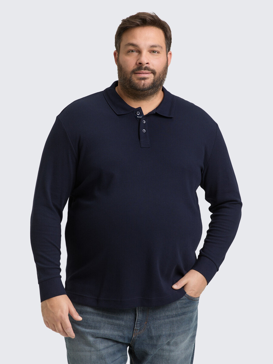 grande taille - polo à manches longues à texture gaufrée