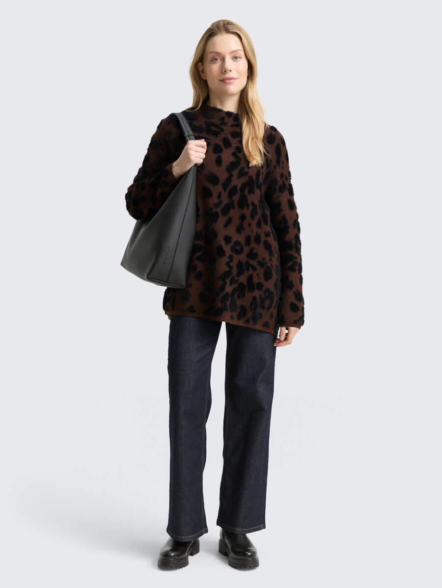 pull oversize en maille à imprimé léopard