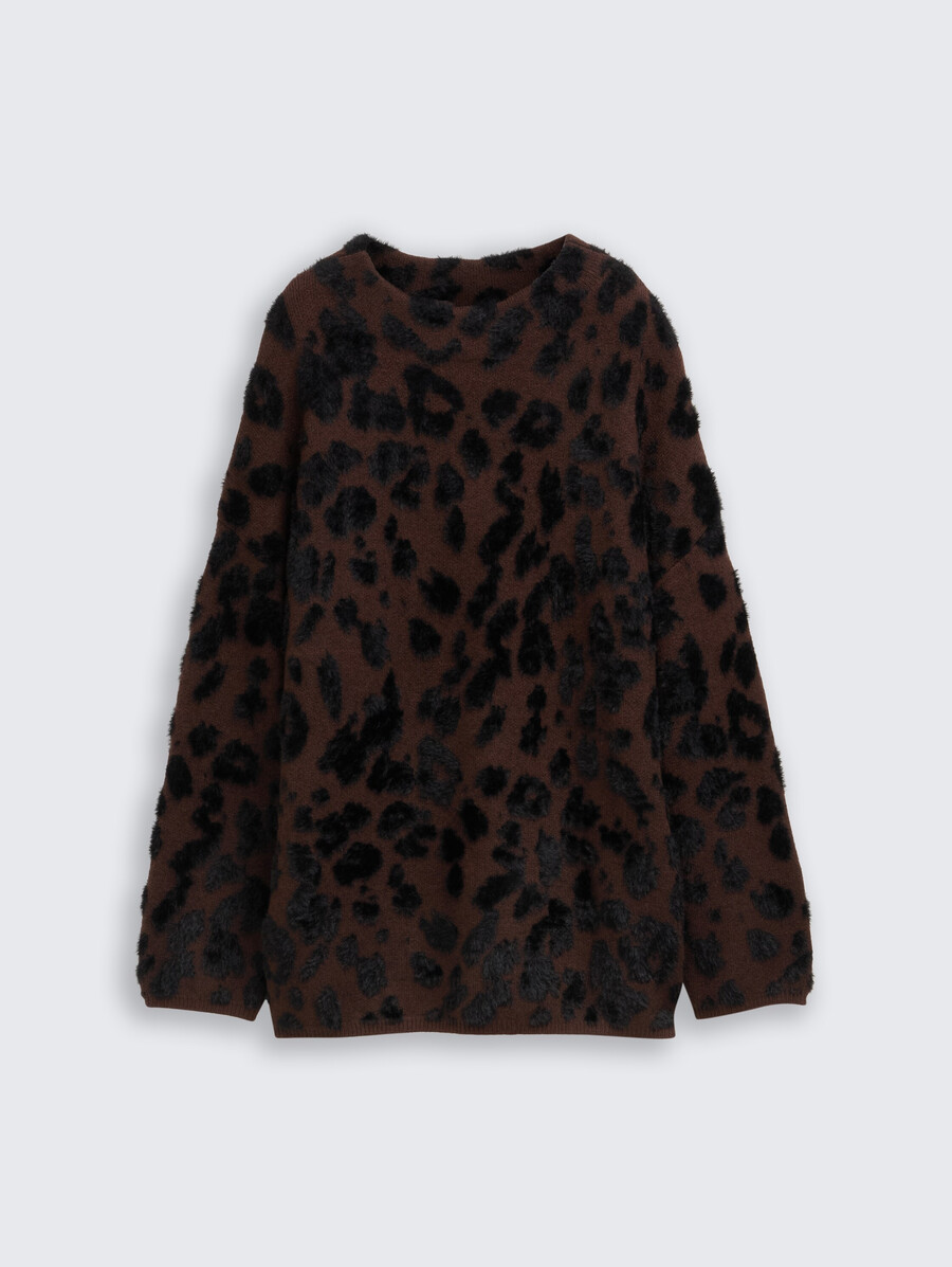 pull oversize en maille à imprimé léopard