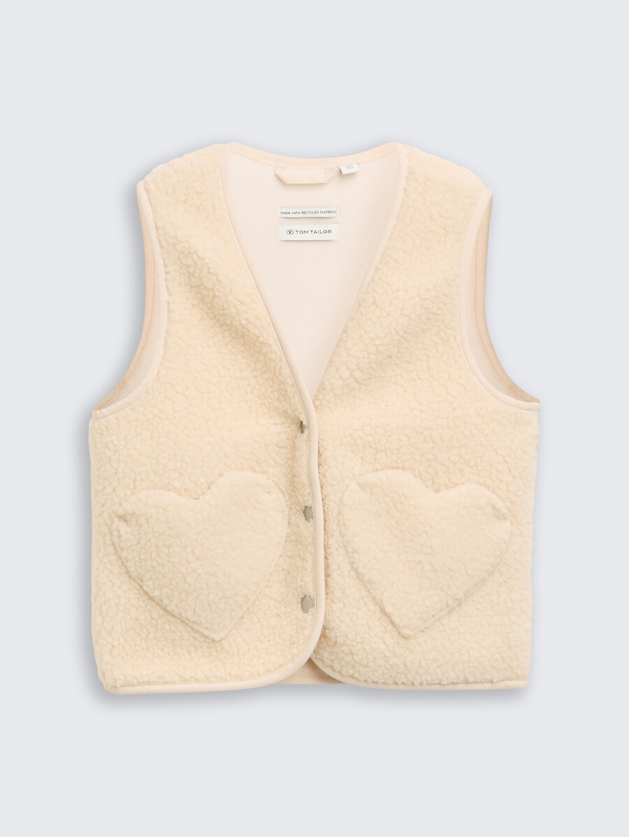 gilet en peluche avec poches en forme de cœur et polaire