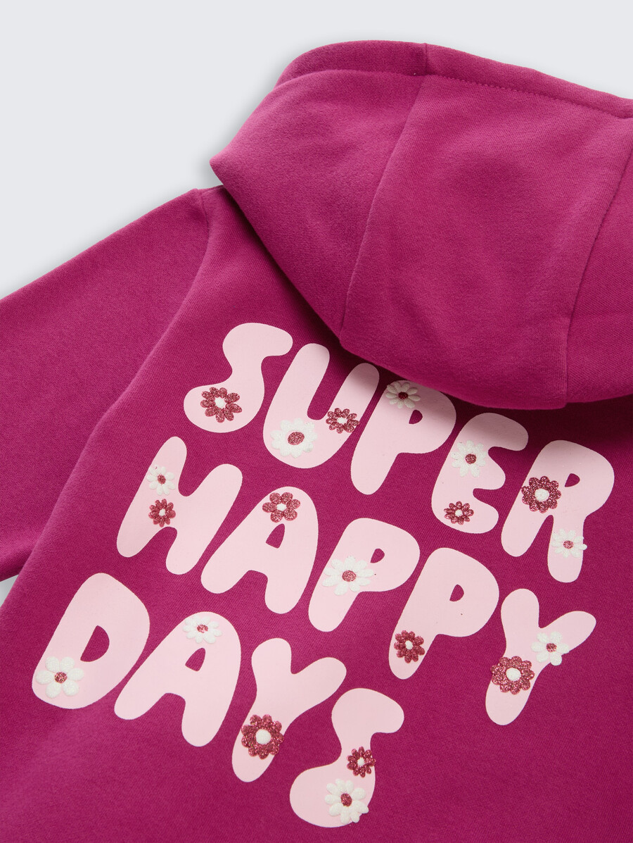 sweat à capuche court avec imprimé au dos