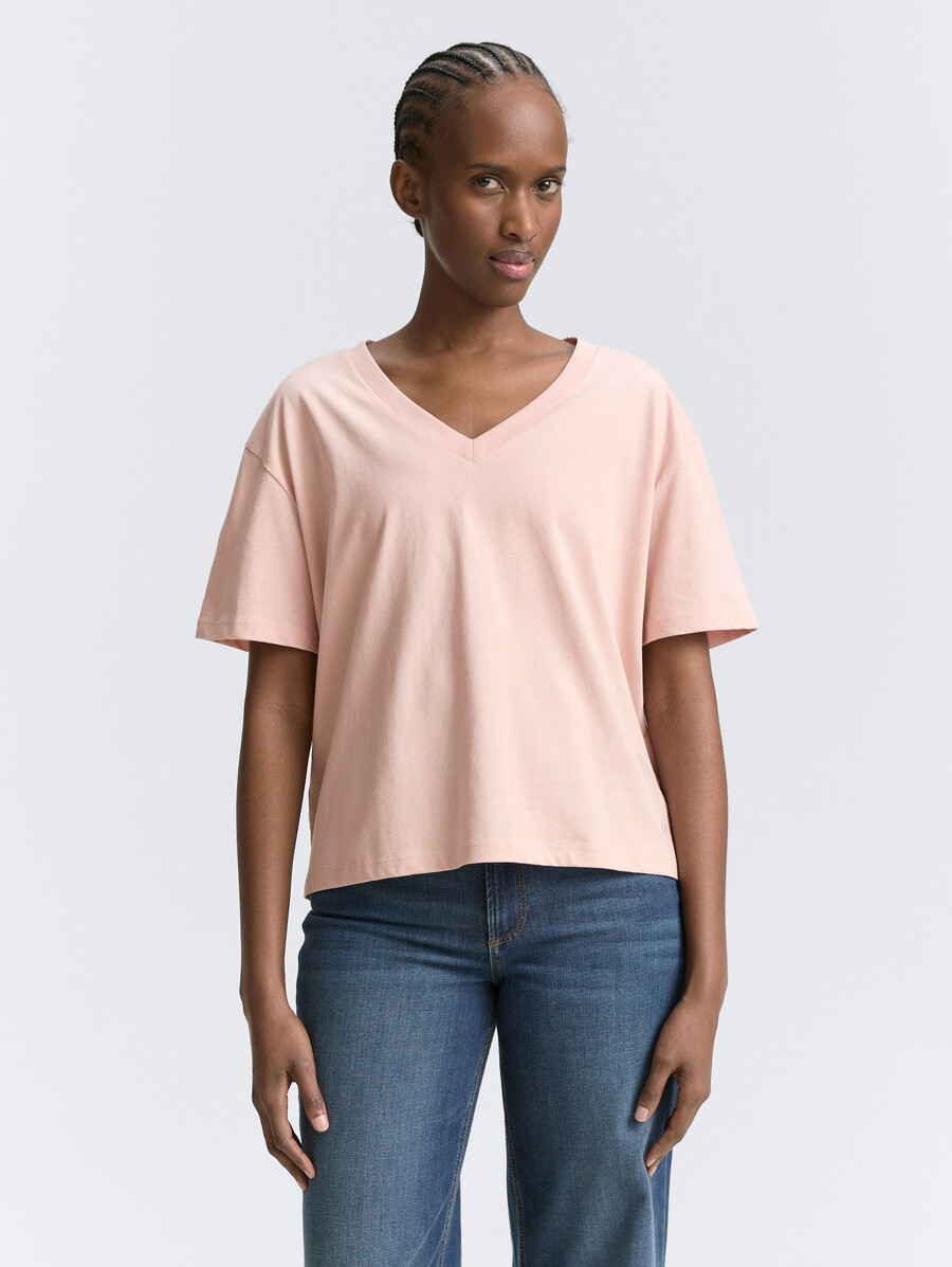 t-shirt à coupe carrée et col en v