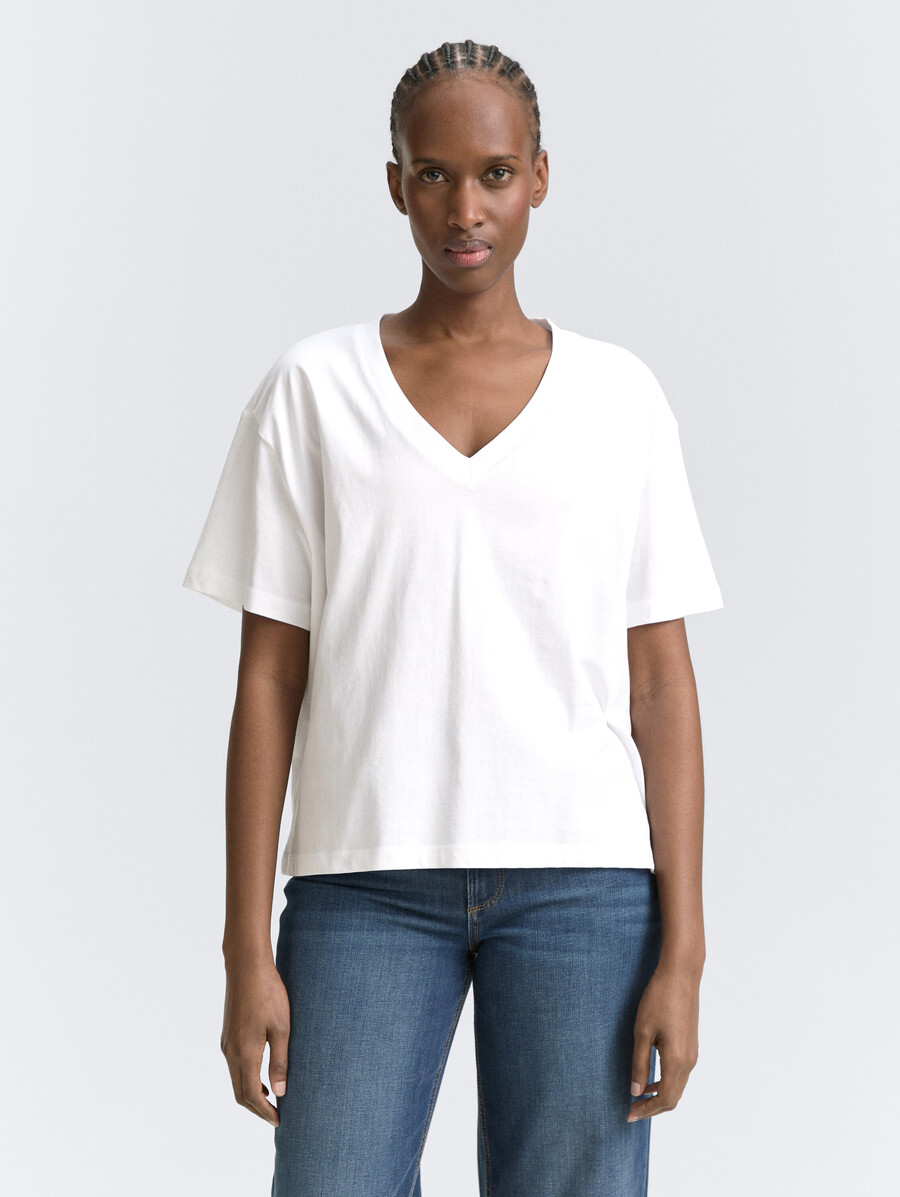 t-shirt à coupe carrée et col en v