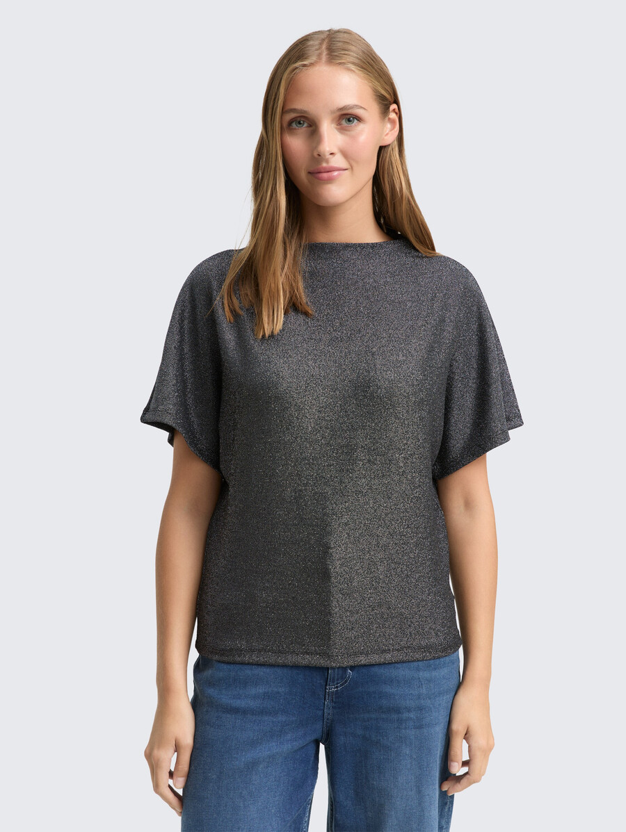 t-shirt à paillettes avec manches chauve-souris