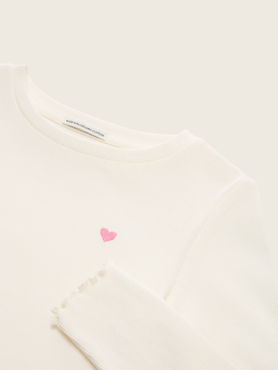 chemise côtelée à manches longues avec broderie