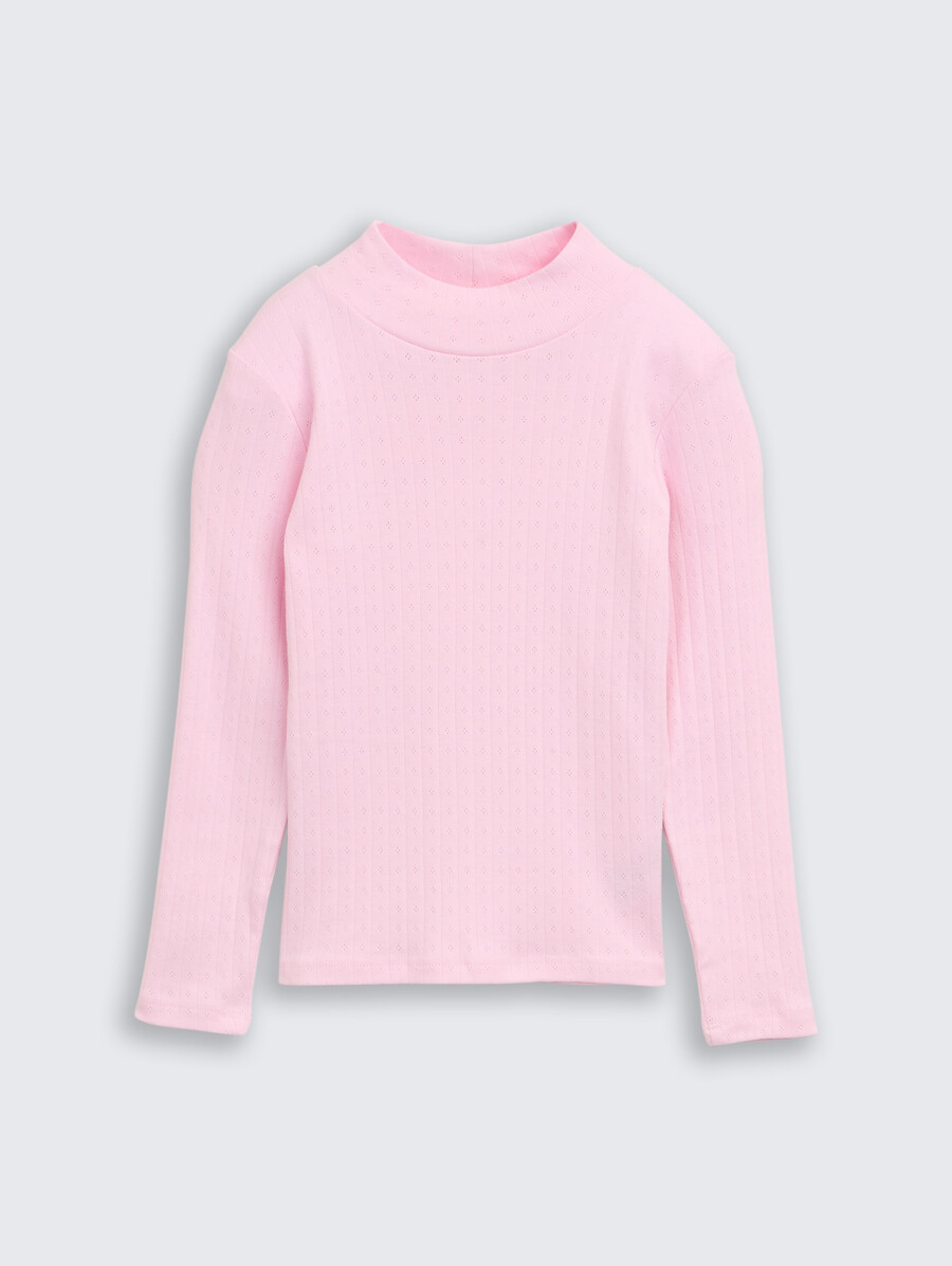 chemise à manches longues en maille ajourée avec col roulé