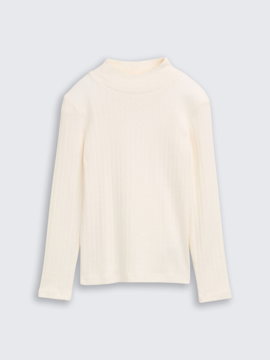 chemise à manches longues en maille ajourée avec col roulé