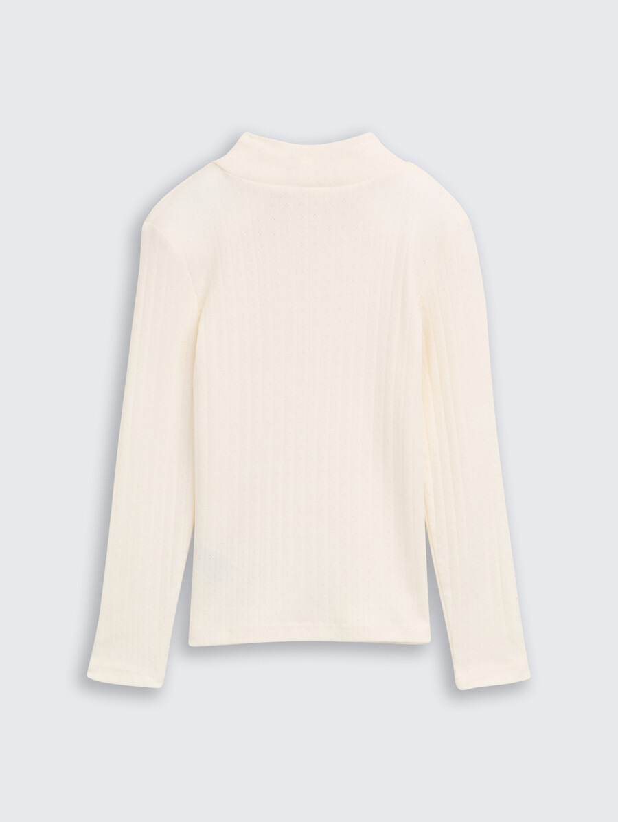chemise à manches longues en maille ajourée avec col roulé