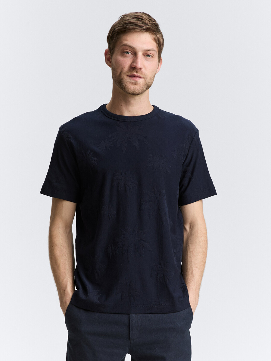 t-shirt jacquard à motif de palmier