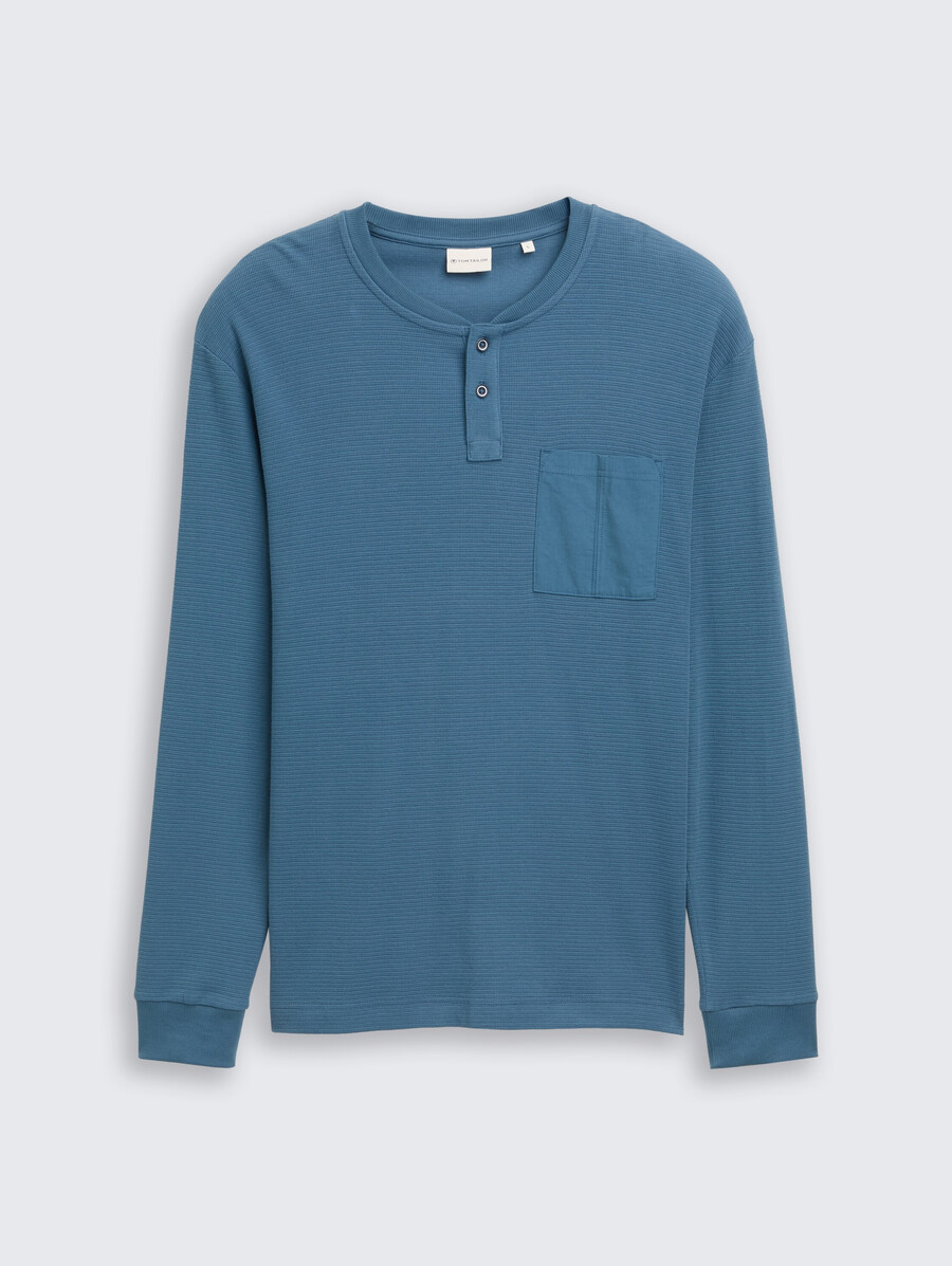 chemise henley côtelée à manches longues avec poche poitrine