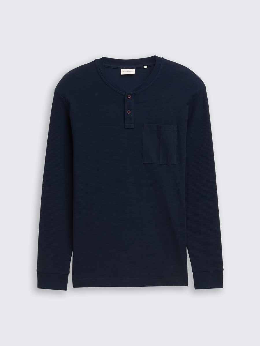 chemise henley côtelée à manches longues avec poche poitrine
