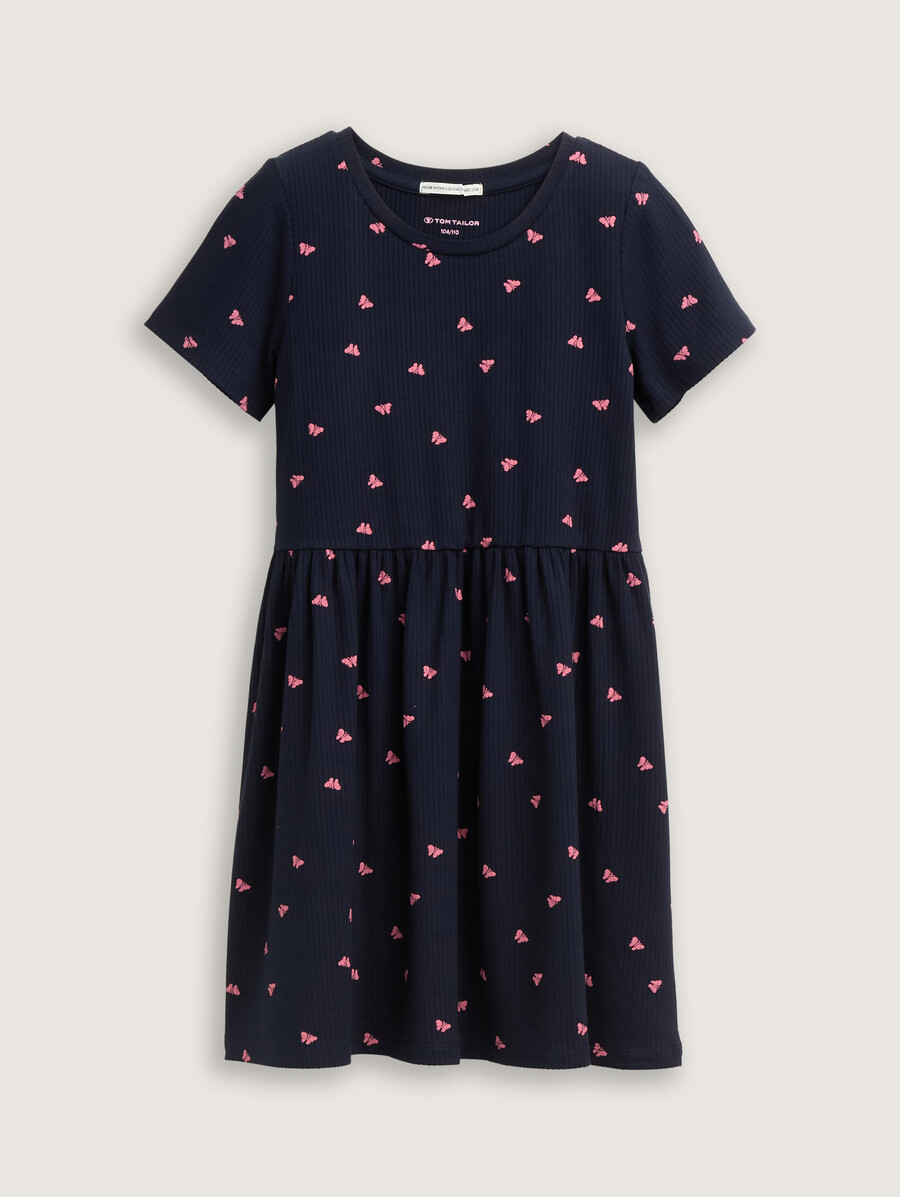 robe courte à texture côtelée et imprimé intégral